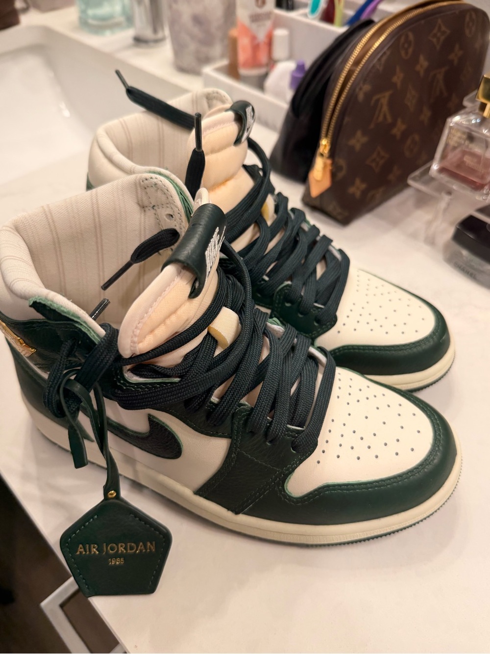 Jordan High-Top Sneakers in White and Dark Green